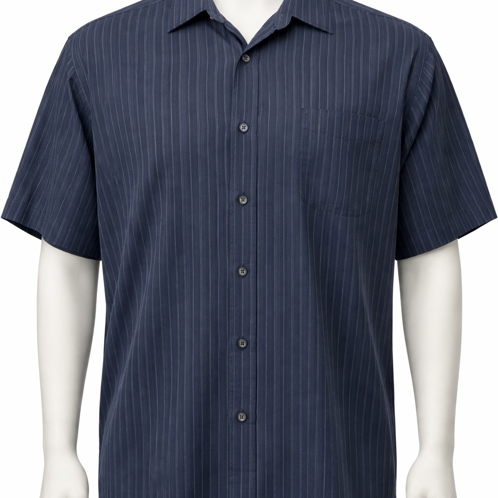 Van Heusen Air Men’s XXL Short Sleeve Button-Up Shirt Navy Blue Stripe 2X